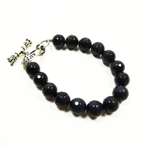 KING BABY Jewelry Sterling Silver Black Faceted Onyx Beaded Bracelet